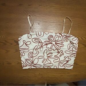 Dynamite White Crop Top with Brown Floral Line Print